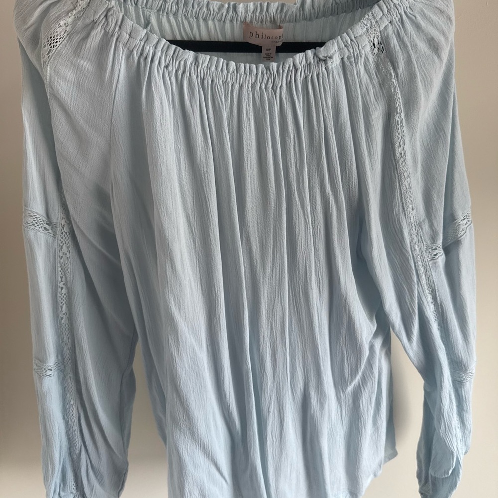 Philosophy Pale Blue Peasant Top with Lace Insets